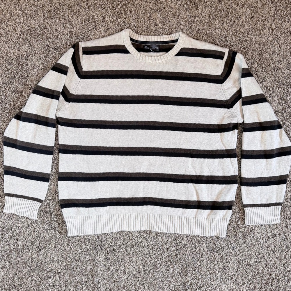 Covington Mens XL Striped Crewneck Sweater 100% Cotton Brown Cream Black 1875657